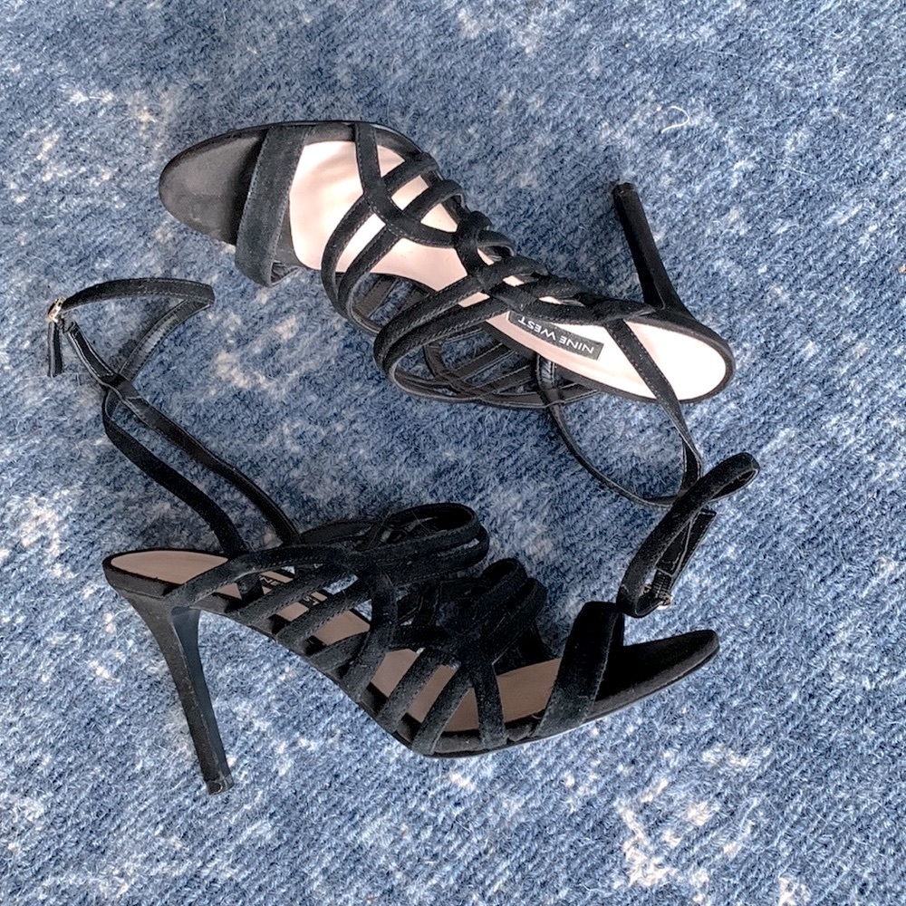 Nine West Strappy Black Suede Heels